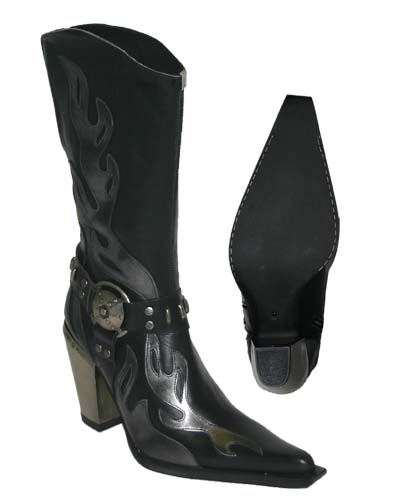 New Rock Boots - 7901 - Black with Silver Flame