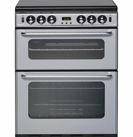 New World 600TSIDLm Freestanding Double Gas Cooker in Silver 60cm wide