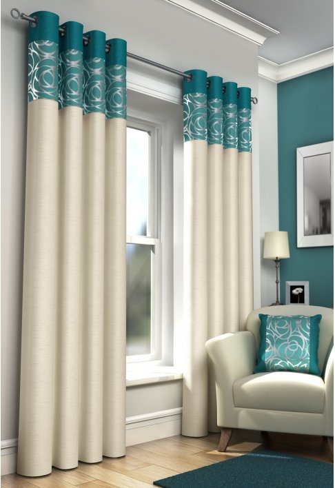 Teal - Lined Eyelet Curtains