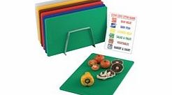 Hygiplas Low Density Chopping Board Set - Set includes 6 boards, stainless steel rack and wipe clean wall chart.