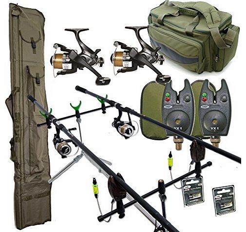 NGT Complete Carp Fishing Outfit Setup 2xrods reels alarms 