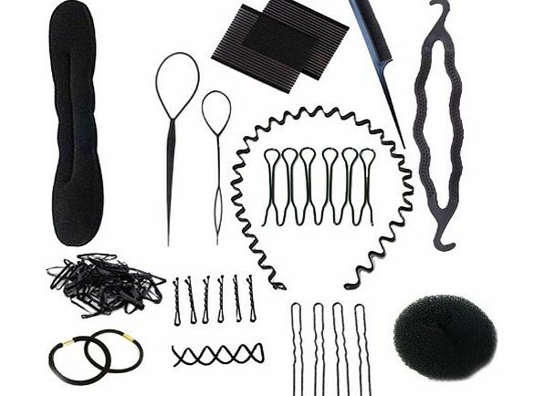 niceEshop (TM) Bun Maker Roller Braid Twist Elastics Pins Hair Design Styling Tools Kit ,Black