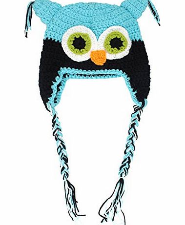 niceEshop (TM) Fashion Toddler Baby Girls Boys Cute Owls Animal Crochet Knit Woolly Cap Ear Hat-Blueamp;Black