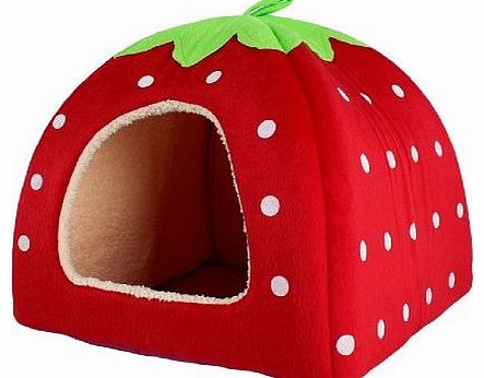 (TM) Red Cute Soft Sponge White Dots Strawberry Pet Cat Dog House Bed With Warm Plush Pad(Small Size)