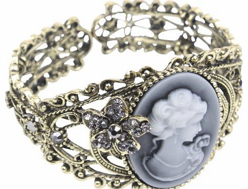 niceEshop (TM) Retro Vintage Queen Statue Hollow Out Carving Maiden Cuff Bangle Cameo Bracelet