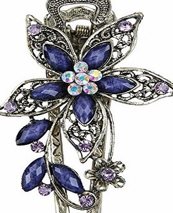 niceEshop (TM) Vintage Jewelry Beautiful Charm Flower Crystal Rhinestone Hair Clips Hair Pins-Antique Bronzeamp;Purple