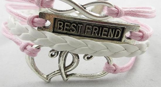 niceEshop (TM) Vintage Style 4 Strands Infinity Double Heart 8 Shape Best Friend Letter Pendant Rope Knit Leat