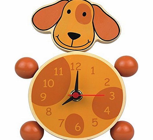 Nicko Childrens Bedroom Wooden Dog Animal Bedside Table Clock
