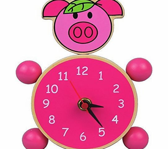 Nicko Childrens Bedroom Wooden Pig Animal Bedside Table Clock