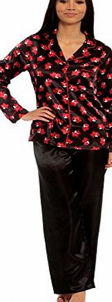 Nightwear Heaven Ladies Summer Scotty Dog Black Red Satin Silky Pyjamas PJs Set