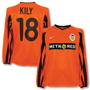 01-02 Valencia Away L/S Shirt + Kily No. 18 - Players Metro Red Sponsor