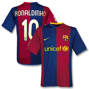 06-07 Barcelona Home Shirt + Sponsor + No.10 Ronaldinho
