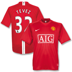 Nike 07-09 Man Utd Home shirt   Tevez No. 32   P/L Champs Patch