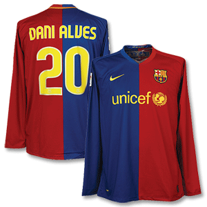Nike 08-09 Barcelona Home L/S Shirt   Dani Alves 20