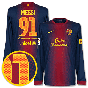 Nike 12-13 Barcelona Home L/S Messi 91 Record Mundial