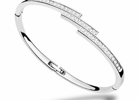 Valentines Gifts Ninabox Snow Queen Collection Ice. White Gold Plated Bangle Bracelet with Round Clear Swarovski Elements Crystal. Bracelet Diameter : 5.7 cm * 4.5 cm. BAG04311WW
