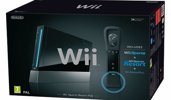 Wii Console (Black) with Wii Sports + Wii Sports Resort and Motion Plus Controller (Wii)