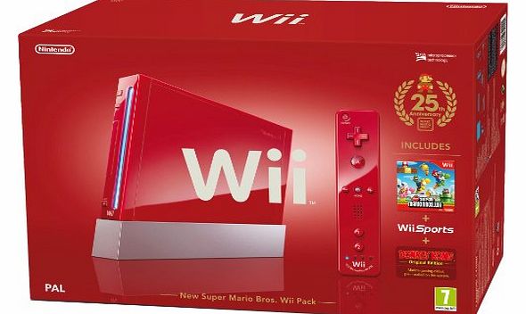 Wii Console (Red) with Wii Sports plus New Super Mario Bros and Motion Plus Controller (Wii)