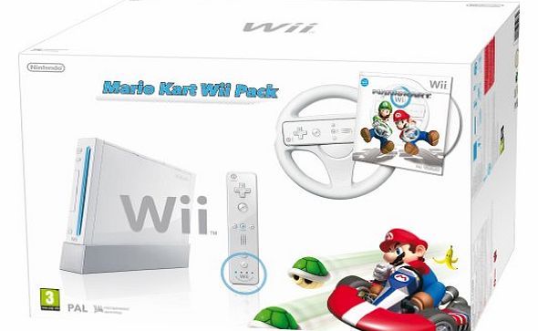 Wii Console (White) with Mario Kart: Includes White Wii Wheel and Wii Remote Plus