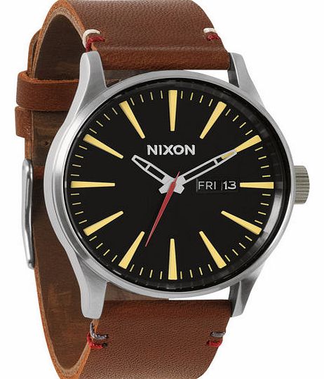 Mens Nixon Sentry Leather Watch - Black/Brown