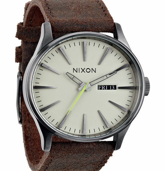 Mens Nixon Sentry Leather Watch - Gunmetal/Brown