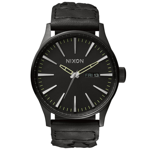Mens Nixon The Sentry Leather Watch - All Black