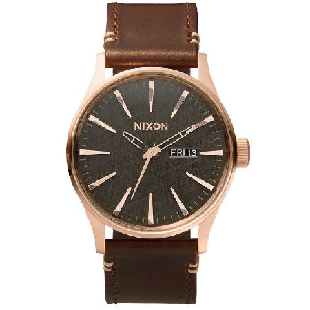 Mens Nixon The Sentry Leather Watch - Rose Gold