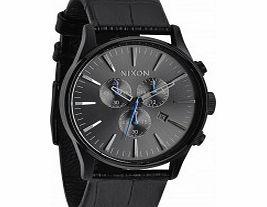 Nixon Mens Sentry Chrono Leather Black Gator Watch