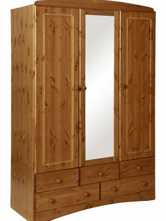 NJA Furniture Aviemore 3-Door 5-Drawer Robe with Mirror, 192 x 121 x 49 cm, Antique Pine