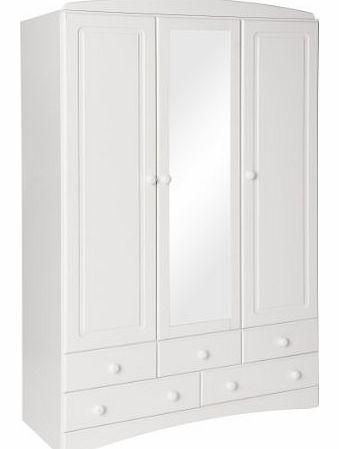 NJA Furniture Aviemore 3-Door 5-Drawer Robe with Mirror, 192 x 121 x 49 cm, White