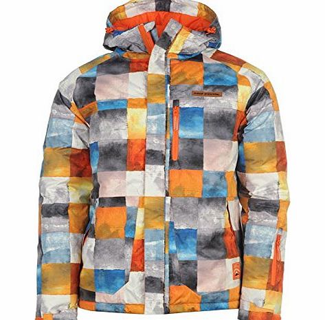 No Fear Mens Park Ski Jacket Adjustable Hood Checked Pattern Winter Sports Coat Orange Check L