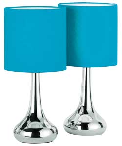 no Pair of Teal and Chrome Touch Table Lamps