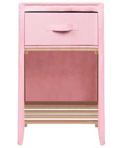 Pink Canvas and Wood Bedside Table