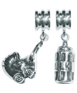 Sterling Silver Baby Buggy and Bottle Charms