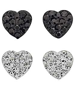 Sterling Silver Black and White Crystal Heart
