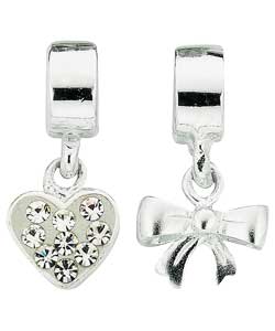 no Sterling Silver Childs Bow and Crystal Heart