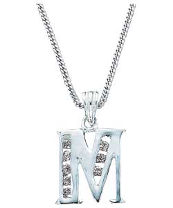 no Sterling Silver Cubic Zirconia Initial M Pendant