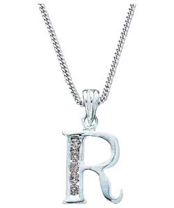 no Sterling Silver Cubic Zirconia Initial R Pendant
