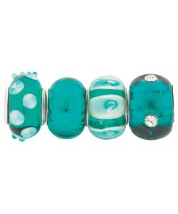 Sterling Silver Jade Glass Beads - Set of 4