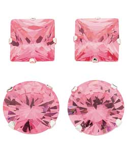 no Sterling Silver Pink Cubic Zirconia Earrings - 2