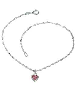 no Sterling Silver Pink Heart Anklet