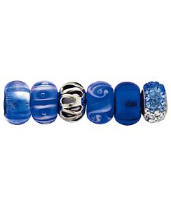 no Sterling Silver Set of 5 Blue Crystal Charm Beads