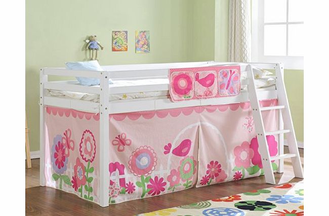 Noa and Nani Cabin Bed amp; Mattress in White with Tent FLORAL 578WG FLORAL MATTRESS