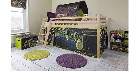 Noa and Nani Cabin Bed Mid Sleeper in Natural Pine with Turtles Tent Teenage Mutant Ninja Turtles