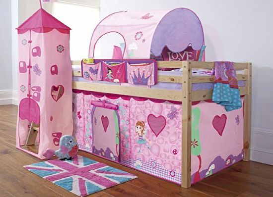 Noa and Nani Cabin Bed Mid Sleeper in Pine with Fairy Tent Tower amp; Tunnel 70-PINE-FAIRIES