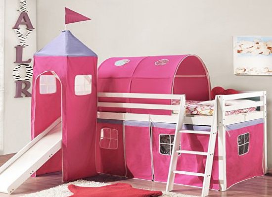 Noa and Nani Cabin Bed Mid Sleeper in WHITE amp; MattressPink Princess with Tower ,Tunnel amp; Tent 6970WG-PINK MATTRESS