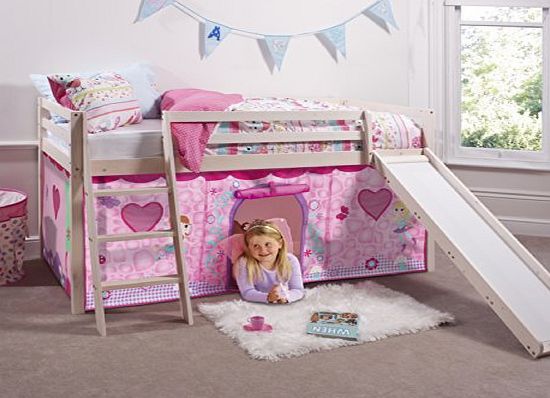 Noa and Nani Cabin Bed Mid Sleeper in WhiteWash with Fairy Tent 66-WW-FAIRIES