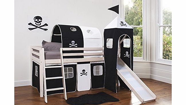 Noa and Nani Cabin Bed Mid Sleeper Pirate with Tower ,Tunnel amp; Tent WHITEWASH 6970WW-PIRATE