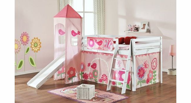 Cabin Bed Mid Sleeper White Floral with Tower amp; Tent 6970WG-FLORAL