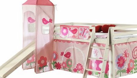 Noa and Nani Cabin Bed Whitewash amp; Mattress Floral with Tower amp; Tent 6970WW-FLORAL MATTRESS
